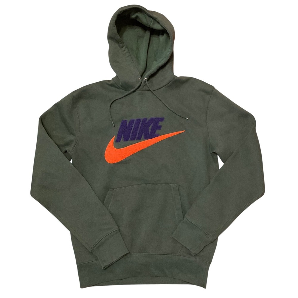 Nike Sportswear Chenille Logo Hoodie Olive Green Orange Purple Mens Medium